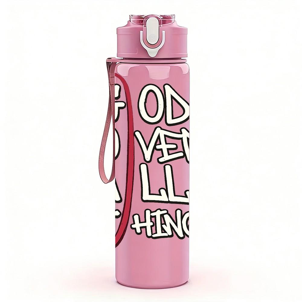 1PC God So Yall Vintage Text Badge Print 750ml Color Plastic Sports Water Bottle Leakproof Flip Straw Lid Suitable for Sports Office Home Use