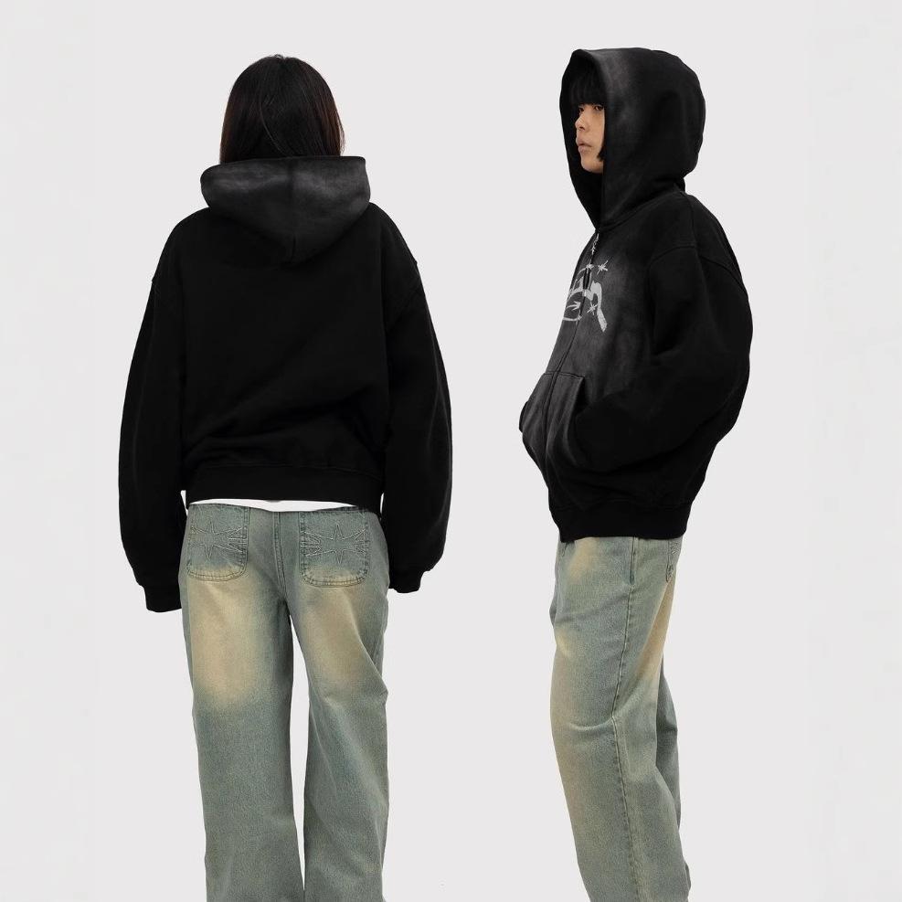 Zipper sweater ruffian handsome Internet celebrity hooded cardigan small bell letter new printed top jacket