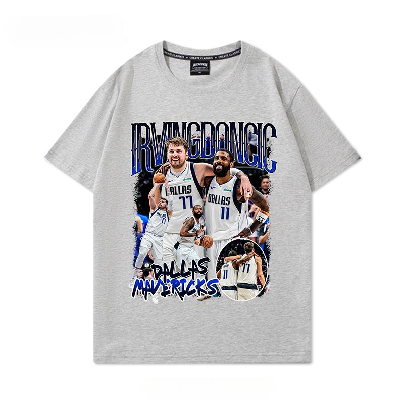 Basketball Mavericks Irving Doncic Printed Pure Cotton T-Shirt Short Sleeve Men's American Retro Basketball Casual Trend Summer
