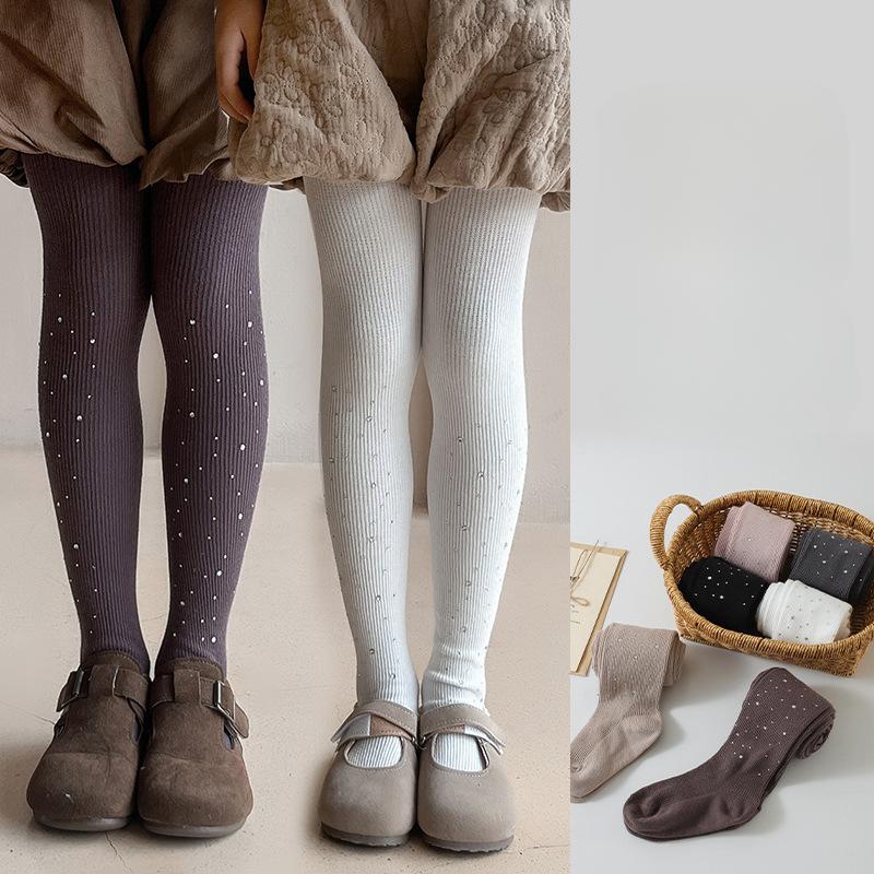 Spring and Autumn's New Sparkling Diamond Starry Sky Soft Cotton Pantyhose Thin Vertical High-elasticity Tight-fitting Pantyhose for Little Girls