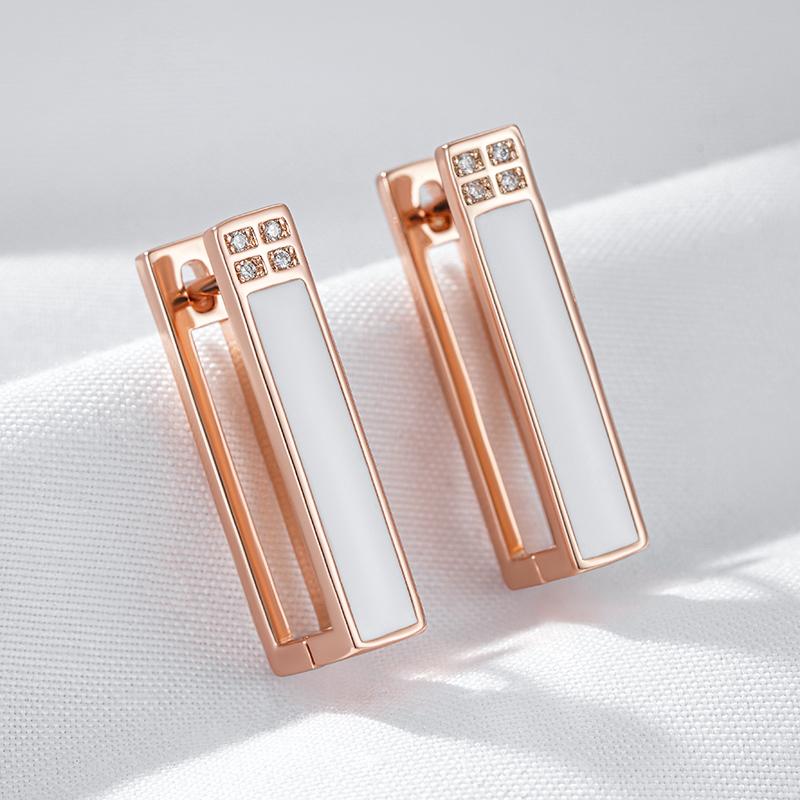 Fashion  Rose Gold Color White Enamel Drop Earrings For Women Girl Wedding Party Natural Zircon Eardrop Jewelry