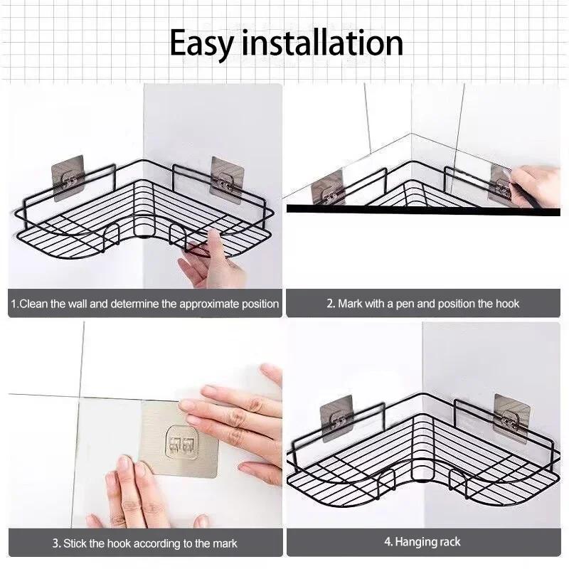 1PC Bathroom Shelf Wall Mounted Corner Storage Shelves Shampoo Holder Cosmetic Rack Iron Shower Drain Basket Bathroom Organizer