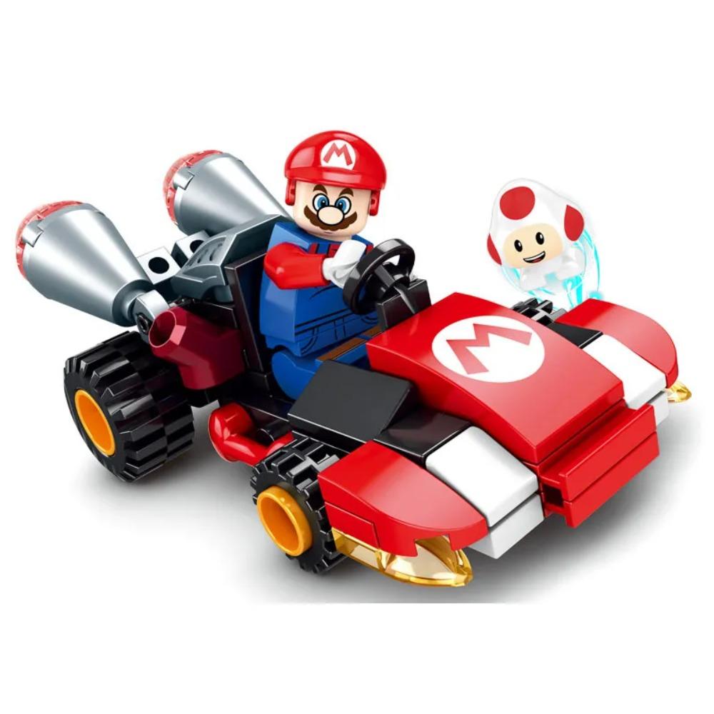 Super Mario Bros Building Block Karting Luigi Bowser Princess Peach Yoshi Toad Figure Toys Pull Back Car Game Doll Kids Gifts