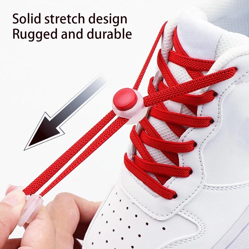 1Pair/2Pair NEW Elastic Shoe Laces Flat Shoelaces Without Ties Kids Round Snap Lock  Adult Quick Shoelace Shoe Accessories