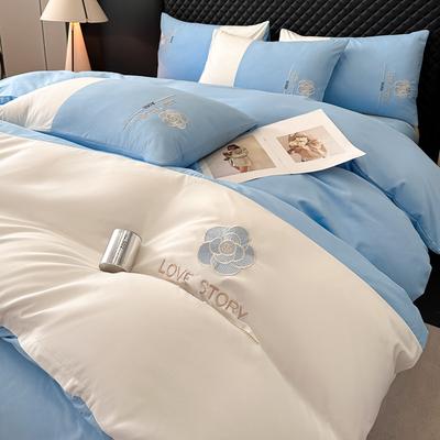Light Luxury Ice Silk Bed Four-piece Set Double-sided Washed Cotton Embroidered Quilt Cover Bed Sheet Three-piece Set