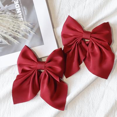 2 PIEZAS Elegante Pinza para el Pelo con Lazo de Cinta Moda Simple Color Sólido Satén Pinza de Resorte Horquilla Diadema Retro Pinzas Accesorios para el Cabello de Niñas