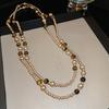 European and American retro coffee color tiger's eye stone beaded pearl necklace light luxury niche collarbone chain temperament advanced sense