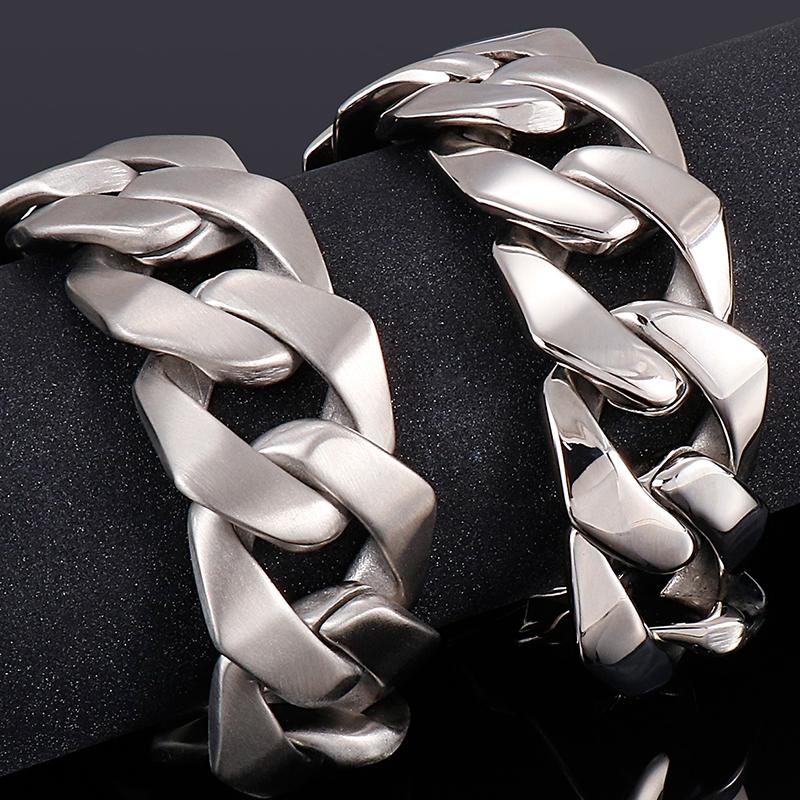 Bracelet Homme en Acier Inoxydable Brossé Poli 26MM de Large Maillons Chaîne Maille Forçat Bracelets pour Hommes Gravure Accessoires Bijoux Masculins