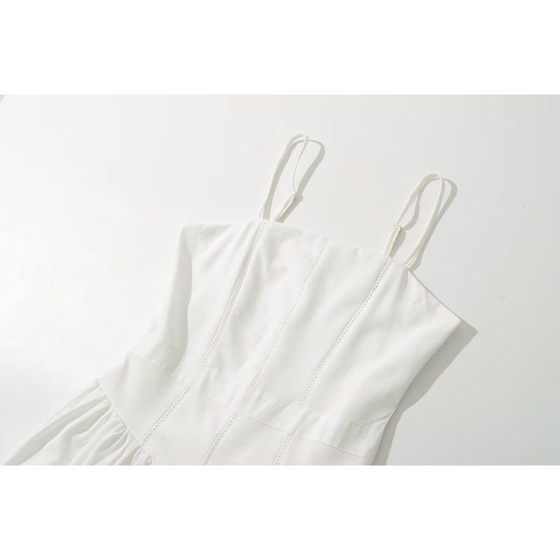 Kaslead New Arrival Women's Clothing Fashion Style Fashion Simple Waist Fitted Lace Splicing Sling Dress