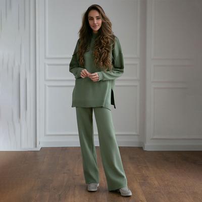Sweater Sets for Women 2 Piece Outfits Cozy Long Sleeve Knit Mock Neck Sweater Top and Wide Leg Pants Lounge Matching Sets Women's Sweatsuit Sets