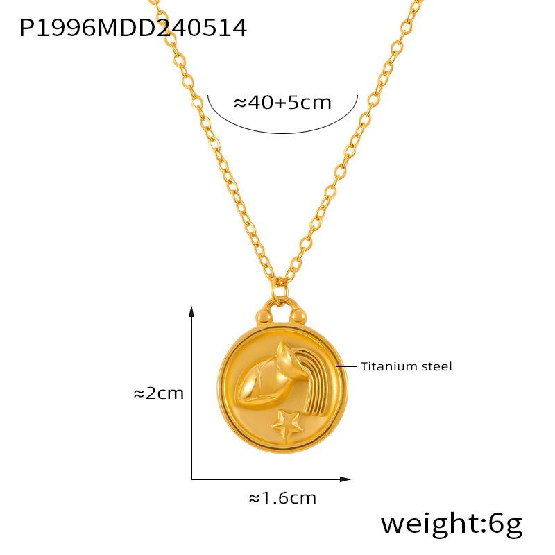 Fenny Fashion Embossed Stars 12 Constellations Round Brand Pendant Necklace 18K Gold Plated Stainless Steel Jewelry