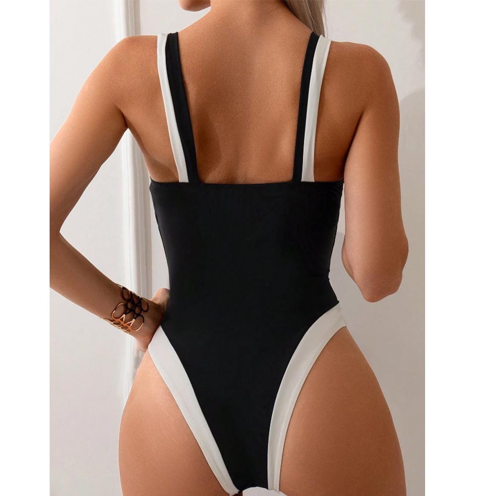 Women's European & American Deep V High-End Solid Color Backless Swimsuit