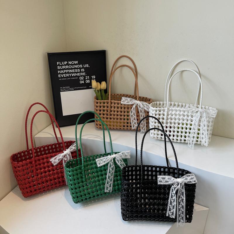 2025 Summer Essential New PVC Woven Square Shoulder Bags Large Capacity Solid Hollow Out Exquisite Casual Handbags for Women
