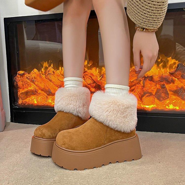 Small muffin thick-soled velvet snow boots winter new super fire hair short boots