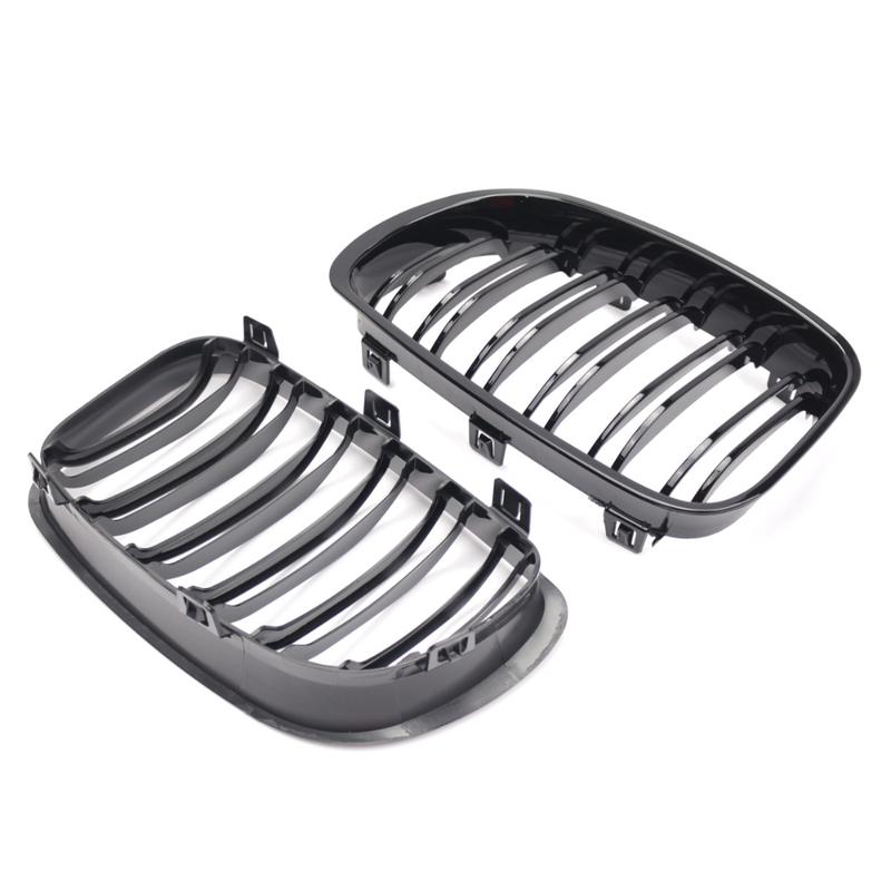 1Pair Car Front Bumper Kidney Grille For BMW E81 E87 E82 E88 128i 130i 135i 2008-2013 Glossy Black Double Line Racing Grill