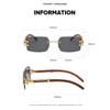 Classic Vintage Rimless Square Leopard Head Sunglasses Ladies Men Fashion Luxury  Designer Travel Wooden Metal Sun Glasses