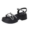 Sandals women's shoes 2025 summer new rhinestone muffin high heel outer wear platform fairy wind summer with skirt versatile