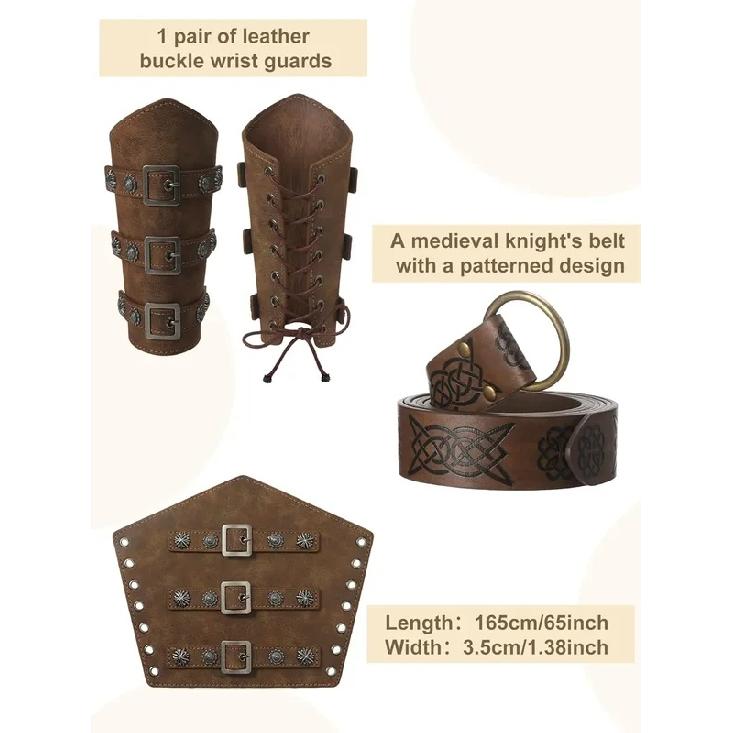 4 Pcs Halloween Men's Renaissance Costume Set Medieval Pirate Shirt Ankle Banded Pants Viking Belt Accessories