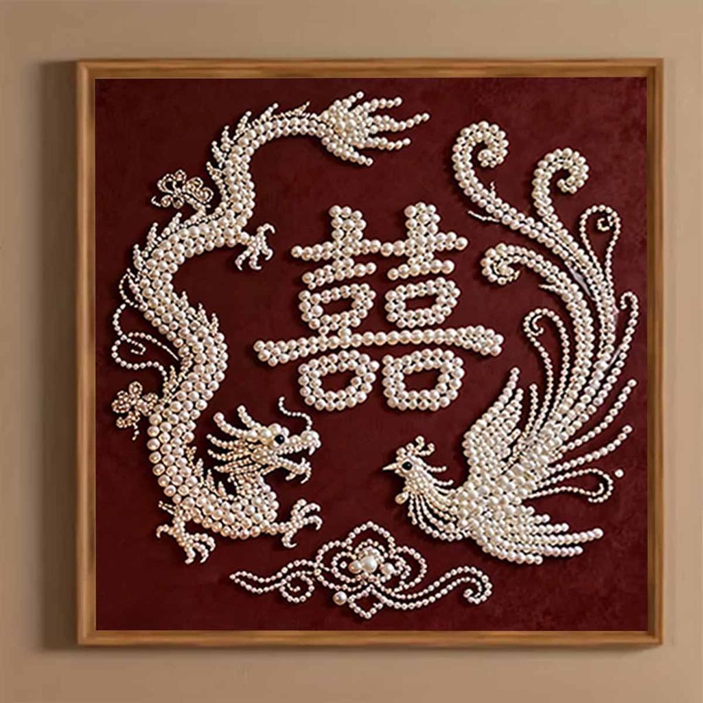 Dragon and Phoenix Bringing Auspiciousness Full 5D DIY Pearl Gem Art Diamond Painting Kits for Adults/Beginners Gift Idea Home Decor 15.7x15.7in