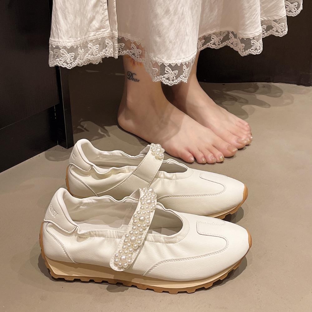 Fashion 2025 Spring and Summer Mary Jane Sneaker Pearl Non-slip Casual Shoes Breathable Flat Heel Ballet Flats Women's Casual Sneaker
