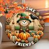 Welcome Friend Scarecrow Wreath Sign 7.8 Inch Metal Wall Decor Plaque, HD 2D Printing, Durable Aluminum, Intricate Details