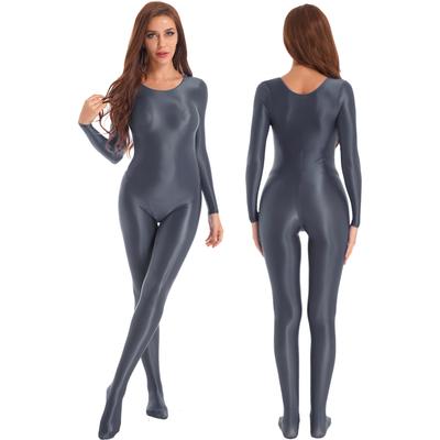 Damen Langarm-Bodystocking, Nachtwäsche, einfarbiger Body für Sport, Fitness, Workout, Gymnastik, Pole Dancewear
