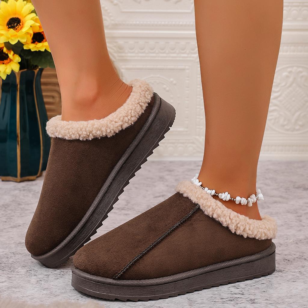 Fashion Round Head Sexy Comfortable Non-slip Casual Flat Slippers Winter Suede Thick Sole Large Size Cotton Drag for Women