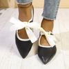 Autumn New Pointed Mary Jane Shoes Women's Shallow Single Shoes Bow Thick Heel Black Soft Leather Shoes