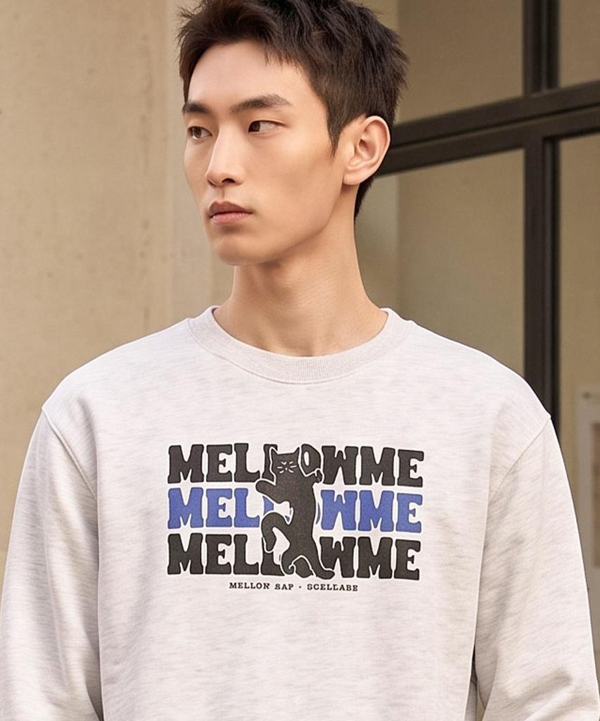 TENBLADE Premium Double-Sided/Fleece-Lined Mellow Cat Semi-Overfit 2-Color Graphic Sweatshirt