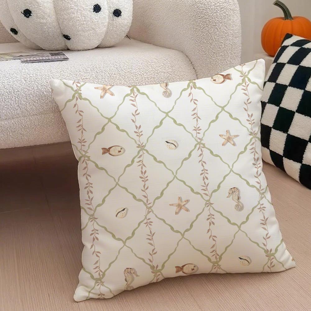 Casual Marine Vacation Elements Cushion Cover Throw Pillow Cover Hidden Button Durable Polyester Chair Cushion