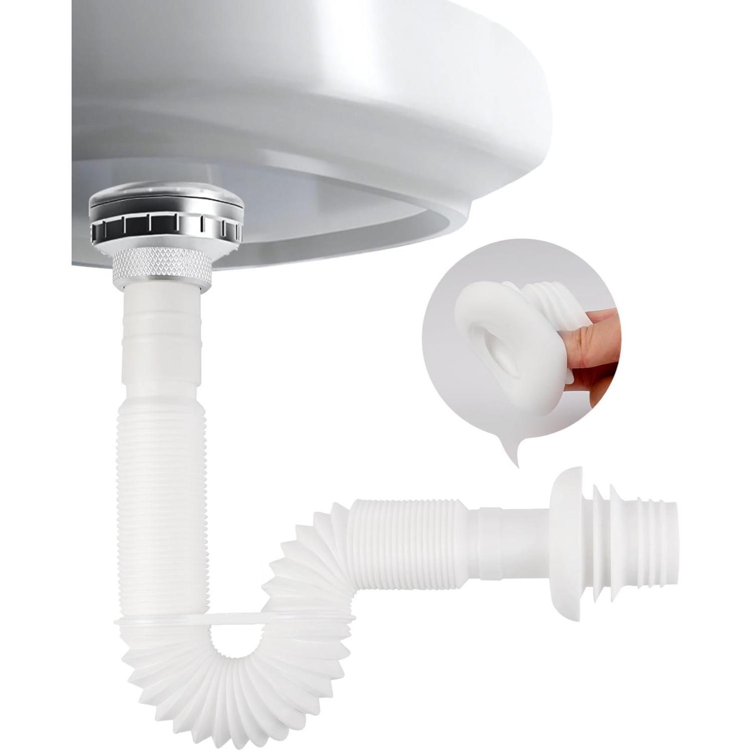 Flexible Waste Pipe 1 1/4 to 40-50mm Universal Pipe Connector Waste Water Trap Kit, Plastic Sink Waste Pipe, Drain Pipe Plumbing Trap for Bath белый