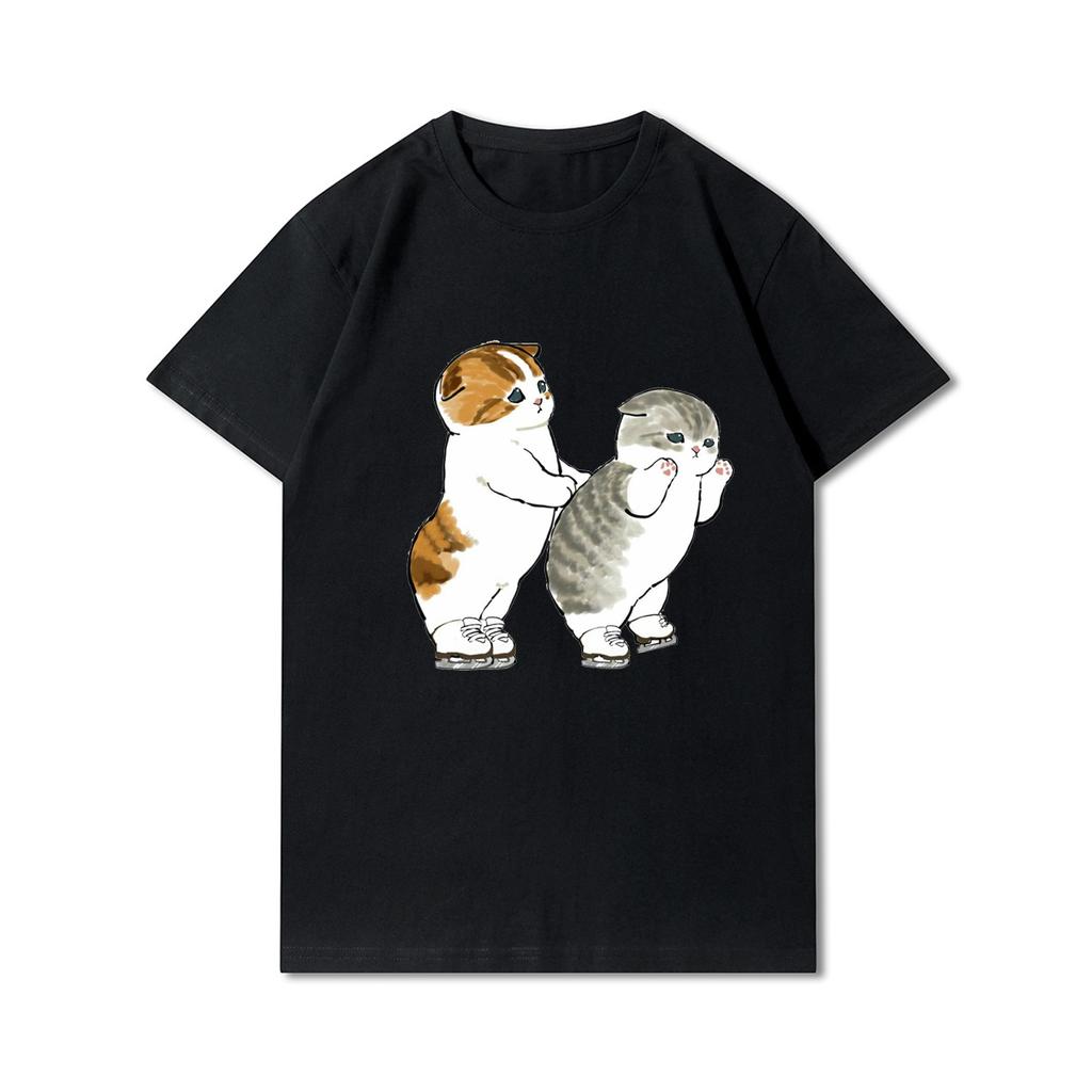 Plus Size Cats Shark Printed Women T Shirts Round Neck Cotton Tops Summer Animal Y2K Fashion 90S Casual Oversize Black Tees