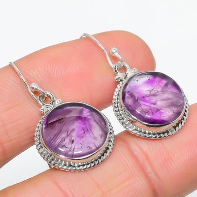 Doğal Brezilya Ametisti Değerli Taş 925 Katı Gümüş Küpe 1.50" U0h18