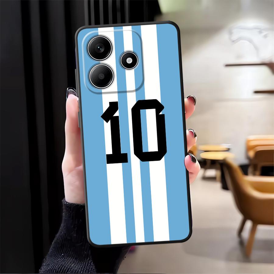Fußball SuperStar Nummern Hülle für Xiaomi Redmi Note 13 14 Pro Plus 11s 10S 9S 7 8 9 10 11 12 Pro 12s Schwarze Weiche Handyhülle