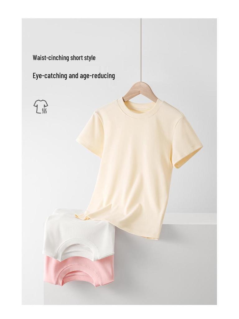 French Style Slim Fit Round Neck T-Shirt for Women - 2025 Summer Short Sleeve Elastic Top