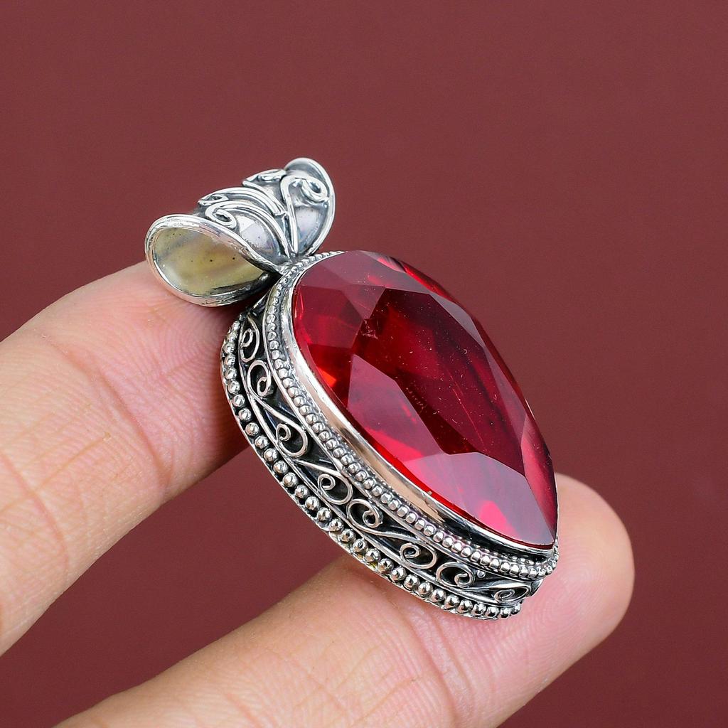 Faceted Mozambique Garnet Pendant Vintage Pendant Gemstone Pendant Unique Jewelry 925 Sterling Silver Pendant  Handmade Pendant Wedding Gift