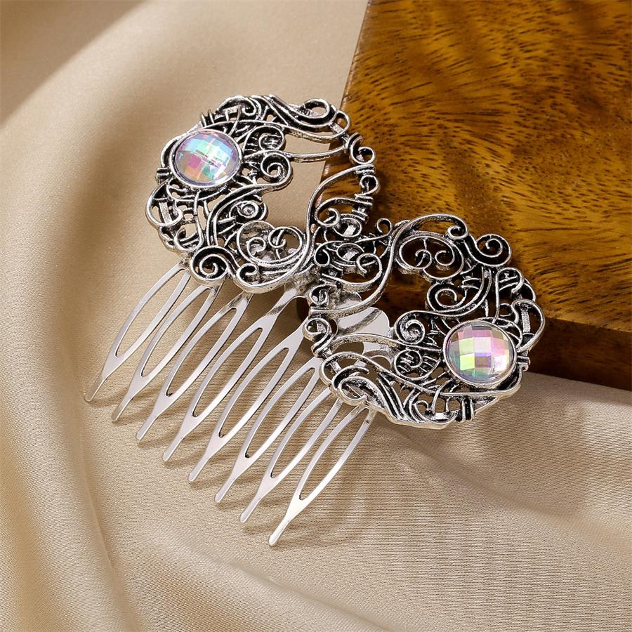 New Fashionable Retro Ethnic Style Hair Comb for Women Simple Hollow Alloy Zircon Resin Hairpin Daily Wear Hair Accessories