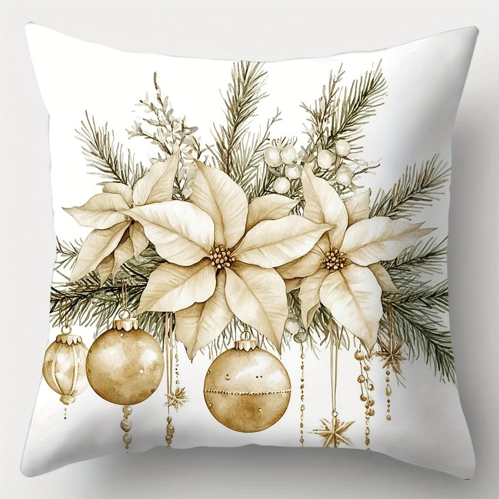 Christmas Throw Pillow Covers, Polyester, Contemporary Style Festive Design with Christmas Trees & Wreaths, Zipper Closure