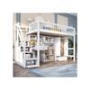 Lit Simple, Lit D'enfant Multifonctionnel Avec Bureau, Escalier, Panier Et Armoire, Sans Matelas, Bois Massif + MDF, Blanc, 90*200