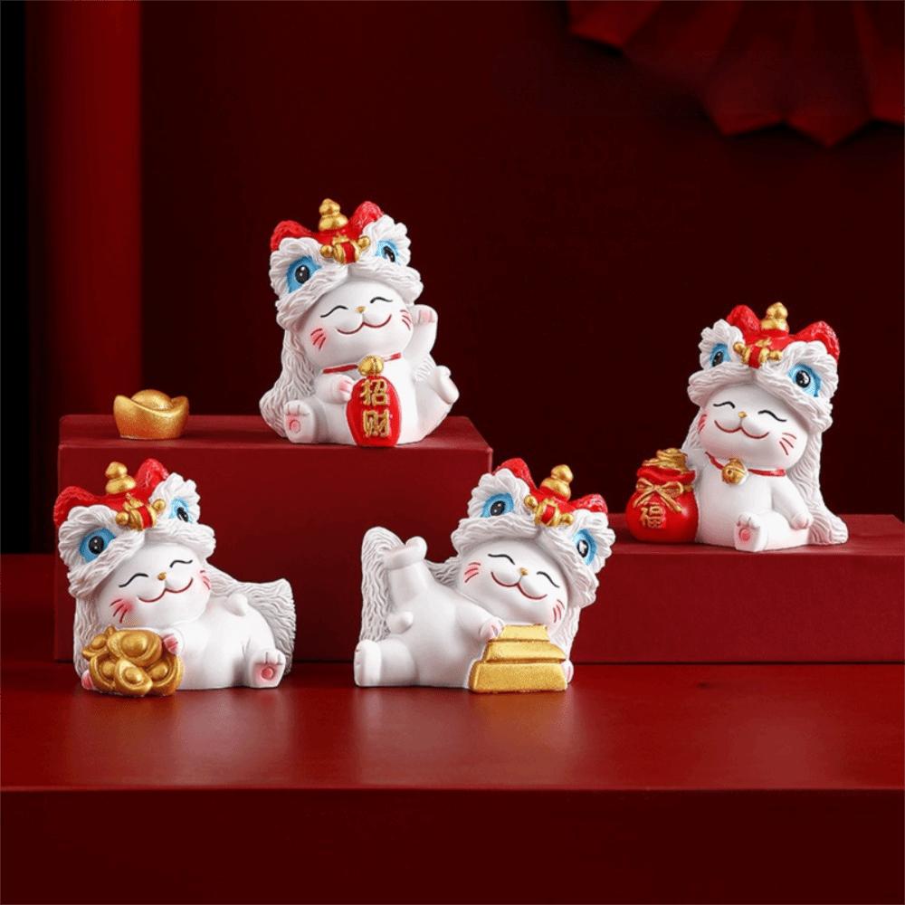 Kawaii Lucky Cat Sculpture Good Fortune New Year Cat Statue Home Decor