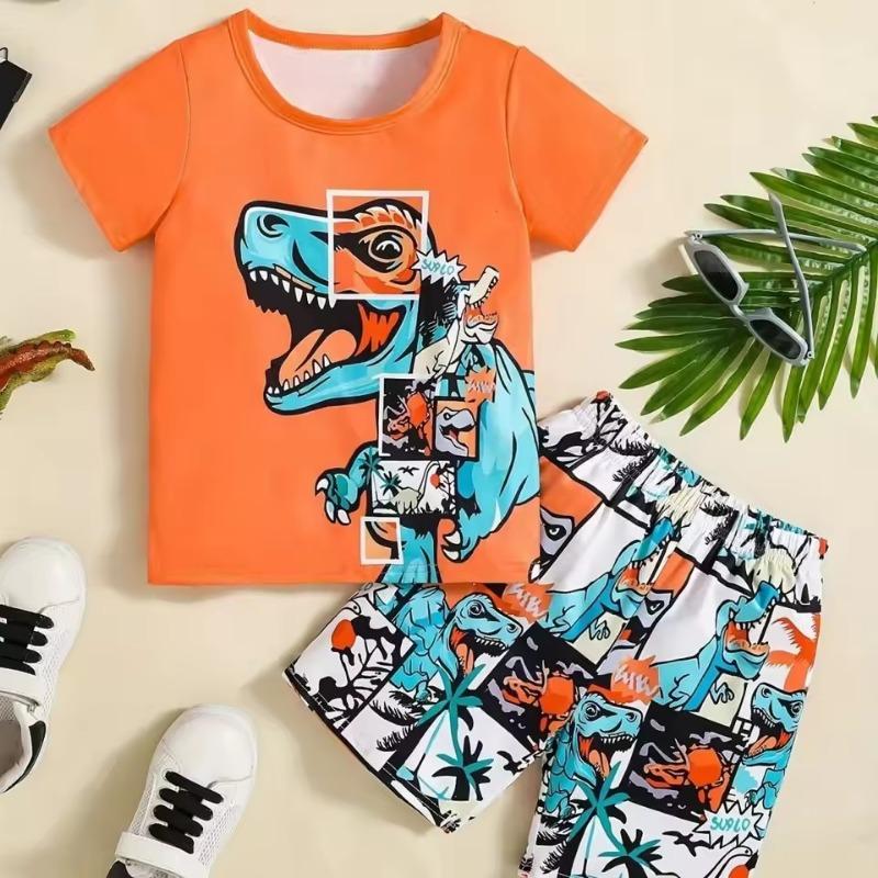

Комплект детской одежды для мальчиков с коротким рукавом, шорты для девочек, 3D принт мультяшного динозавра, детская повседневная летняя одежда для мальчиков 160