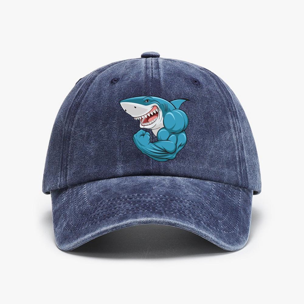 Muscle Sharks Retro Distressed Washed Baseball Cap Headwear Unisex Outdoor Activities Gift Hat