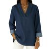 2026 Casual Loose Nine-Sleeve Retro Polo Collar Imitation Denim Shirt