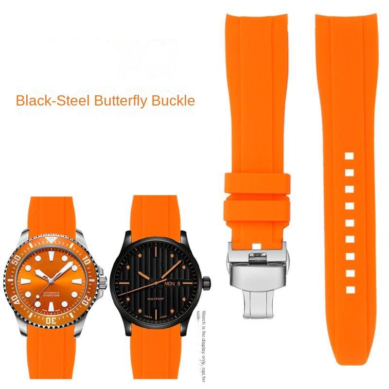 Pulseira de Borracha com Ponta Curva Para Rolex Water Ghost Seiko Mido helmsman Casio swordfish arco à prova d'água mergulho pulseira de relógio de silicone 22mm