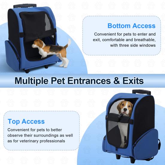 Rolling Pet Carrier, Pet Travel Backpack with Double Wheels & Telescopic Handle, Pet Carrier with Wheels, Pet Travel Carrier for Small Medium Cat Dog