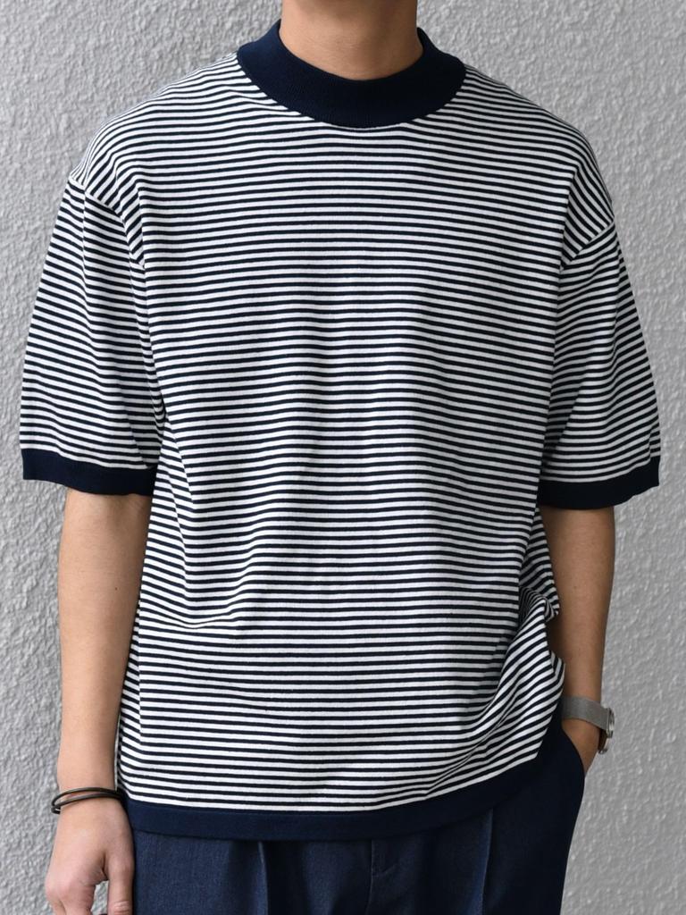 SHIPS any Men's Cool-to-the-Touch High-Gauge Linen Mix Summer Knit Mock Neck T-Shirt, Navy, Size L (716010004)