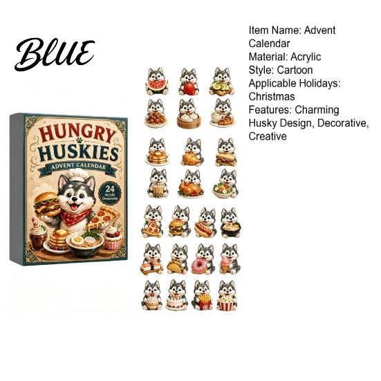 Countdown Box Gift Ornaments 2D with 24 Advent Calendar Set Husky Foodie Acrylic Flat Christmas