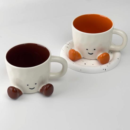 300ml Ceramic Mug Cartoon Feet Design Hot Cold Drinks Mug Suitable Capacity Happy Face Ceramic Tea Mug Drinkware