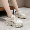 Leather casual sports shoes women's 2025 spring new heightening dad shoes women's fashion thick-soled running travel white shoes