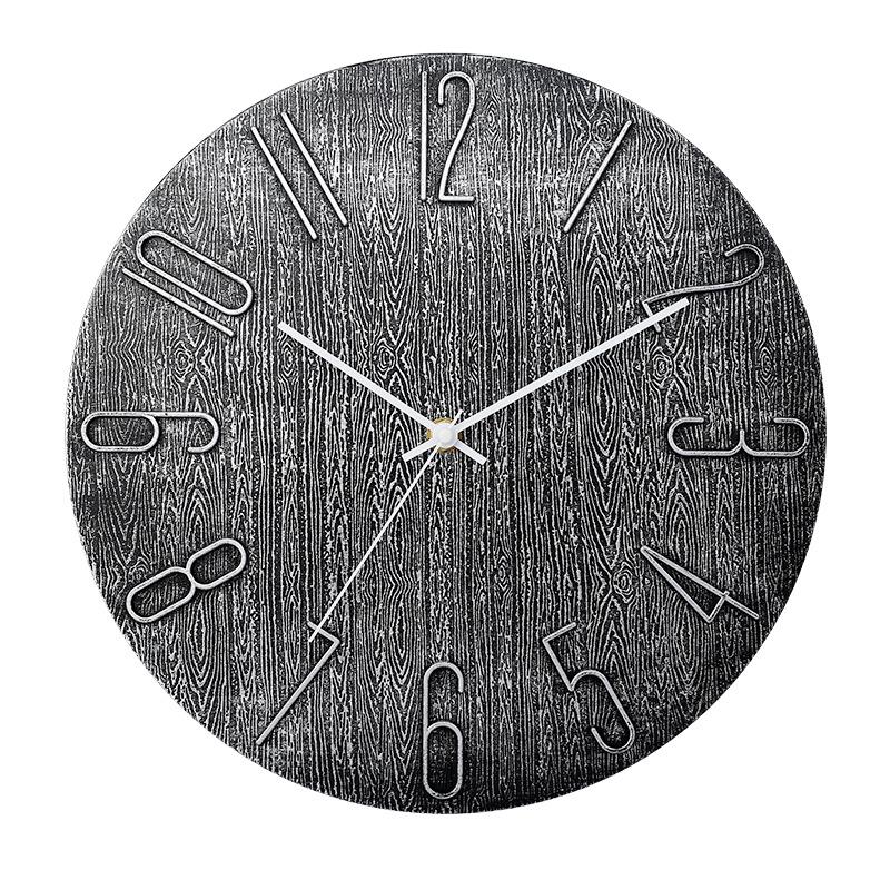 Customizable Silent Quartz Wood Grain Wall Clock with Pantone Colors for Living Room